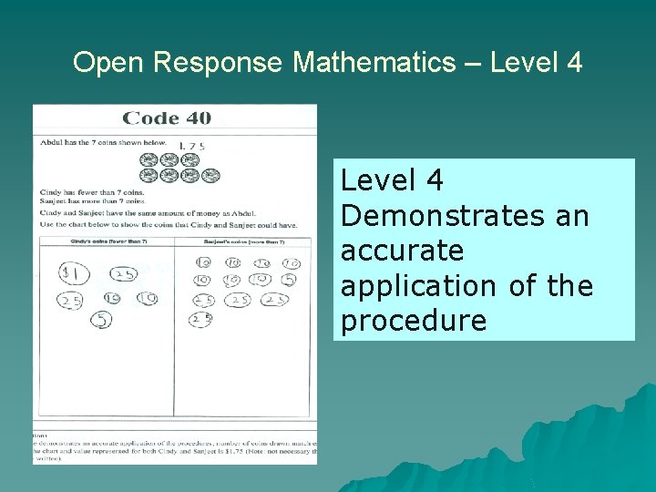 Open Response Mathematics – Level 4 Demonstrates an accurate application of the procedure 