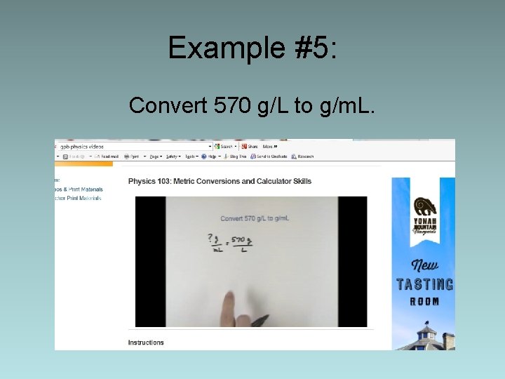 Example #5: Convert 570 g/L to g/m. L. 