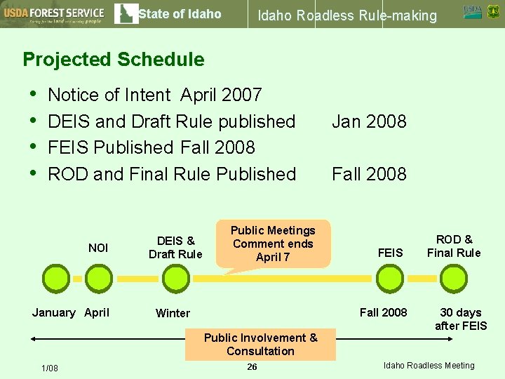 State of Idaho Roadless Rule-making Projected Schedule • • Notice of Intent April 2007
