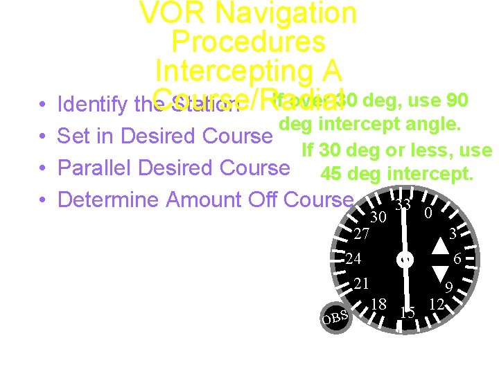  • • • VOR Navigation Procedures Intercepting A Course/Radial Identify the Station If