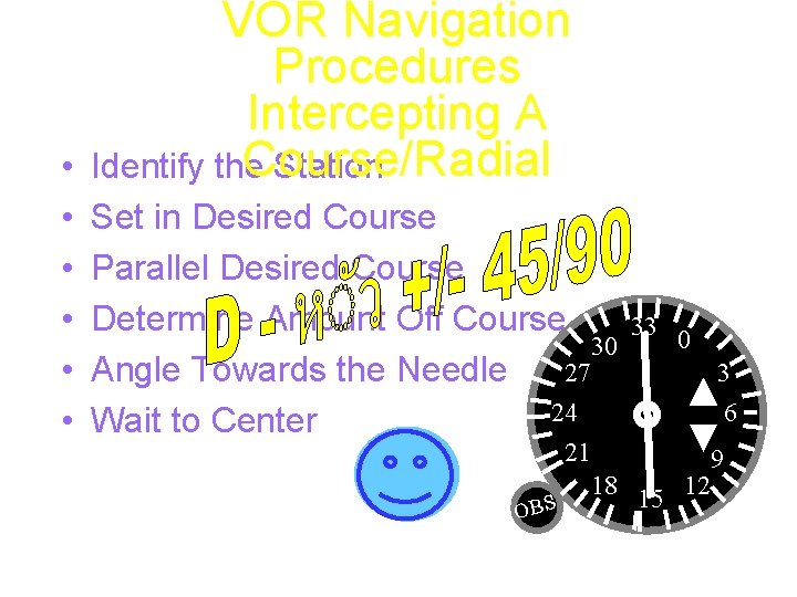  • • VOR Navigation Procedures Intercepting A Course/Radial Identify the Station Set in