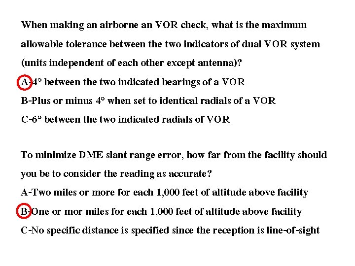 When making an airborne an VOR check, what is the maximum allowable tolerance between