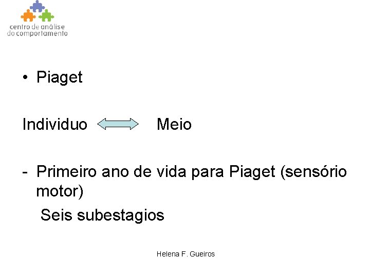  • Piaget Individuo Meio - Primeiro ano de vida para Piaget (sensório motor)