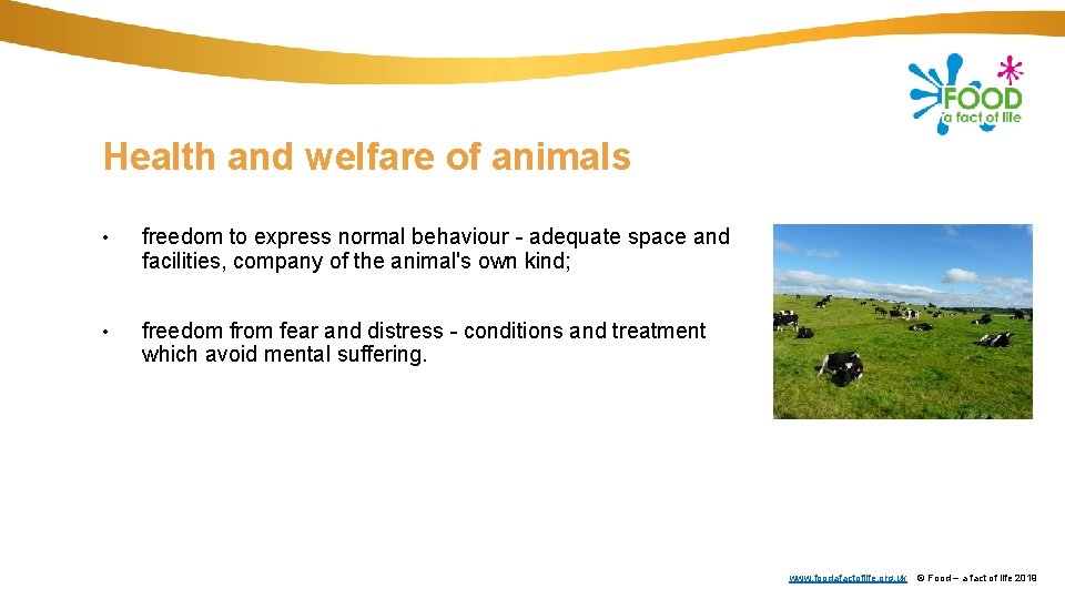 Health and welfare of animals • freedom to express normal behaviour - adequate space
