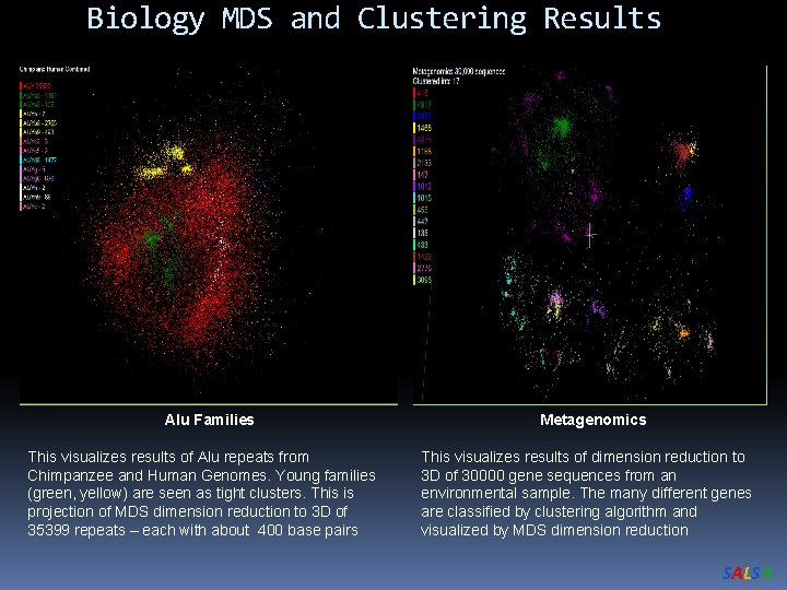 Biology MDS and Clustering Results Alu Families This visualizes results of Alu repeats from