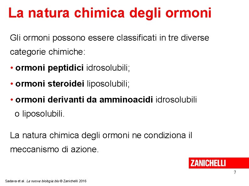La natura chimica degli ormoni Gli ormoni possono essere classificati in tre diverse categorie La natura chimica degli ormoni Gli ormoni possono essere classificati in tre diverse categorie
