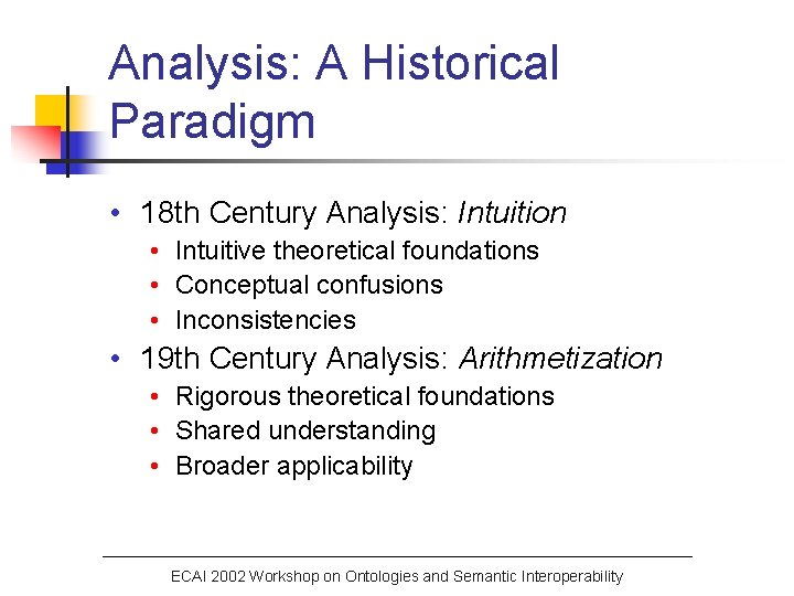 Analysis: A Historical Paradigm • 18 th Century Analysis: Intuition • Intuitive theoretical foundations
