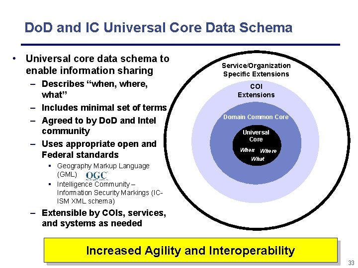 Do. D and IC Universal Core Data Schema • Universal core data schema to