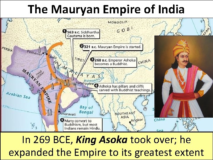 The Mauryan Empire of India In 269 BCE, King Asoka took over; he Indus