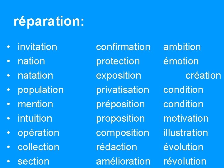 réparation: • • • invitation natation population mention intuition opération collection section confirmation protection