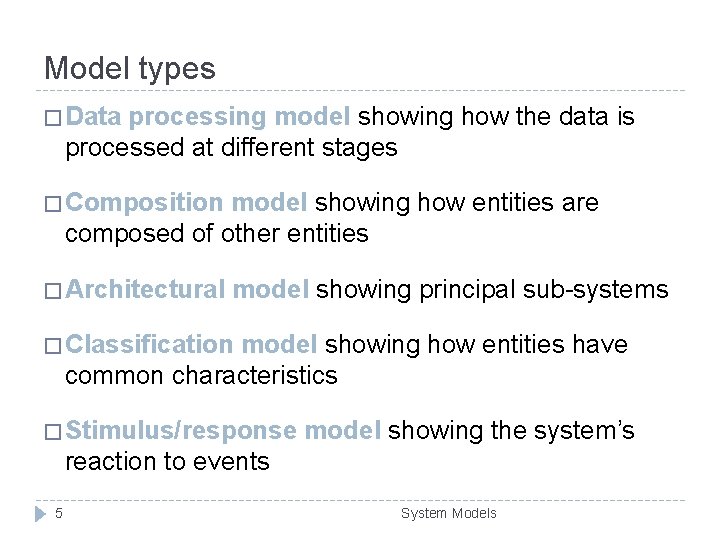 Model types � Data processing model showing how the data is processed at different