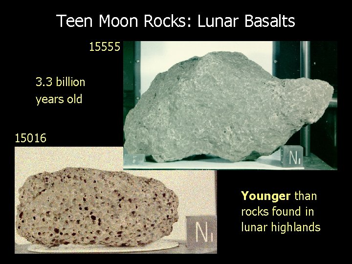 Teen Moon Rocks: Lunar Basalts 15555 3. 3 billion years old 15016 Younger than Teen Moon Rocks: Lunar Basalts 15555 3. 3 billion years old 15016 Younger than