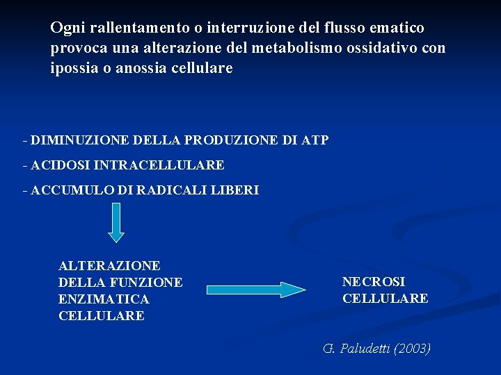 Ogni rallentamento o interruzione del flusso ematico provoca una alterazione del metabolismo ossidativo con