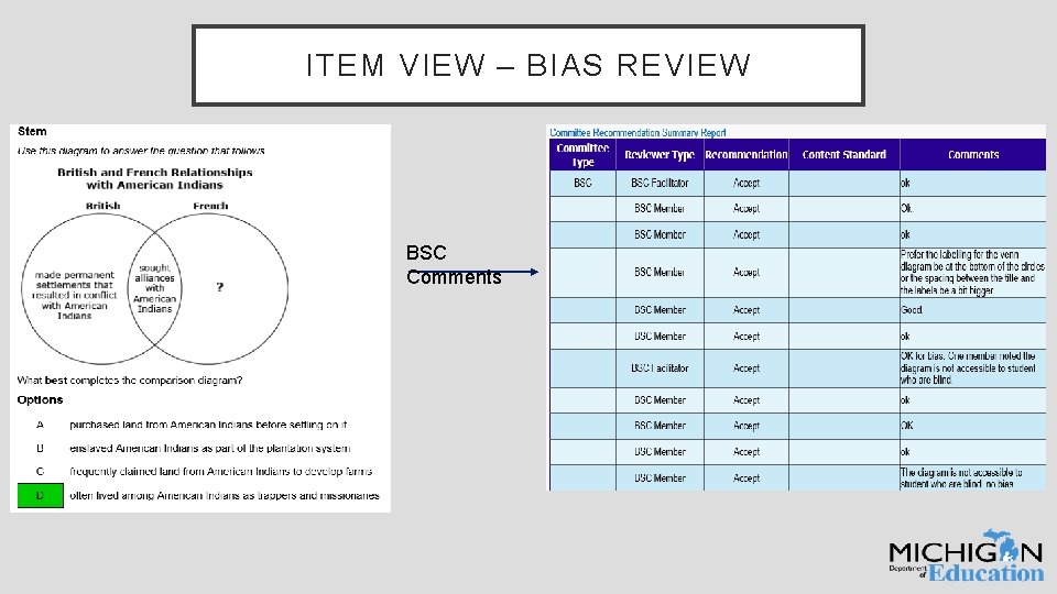 ITEM VIEW – BIAS REVIEW BSC Comments 