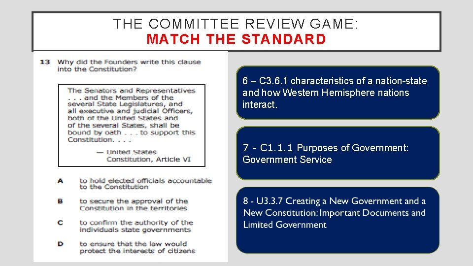 THE COMMITTEE REVIEW GAME: MATCH THE STANDARD 6 – C 3. 6. 1 characteristics