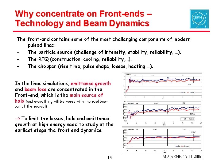 Why concentrate on Front-ends – Technology and Beam Dynamics The front-end contains some of