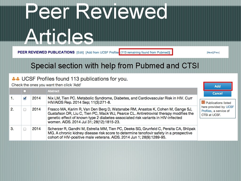 Peer Reviewed Articles Special section with help from Pubmed and CTSI 
