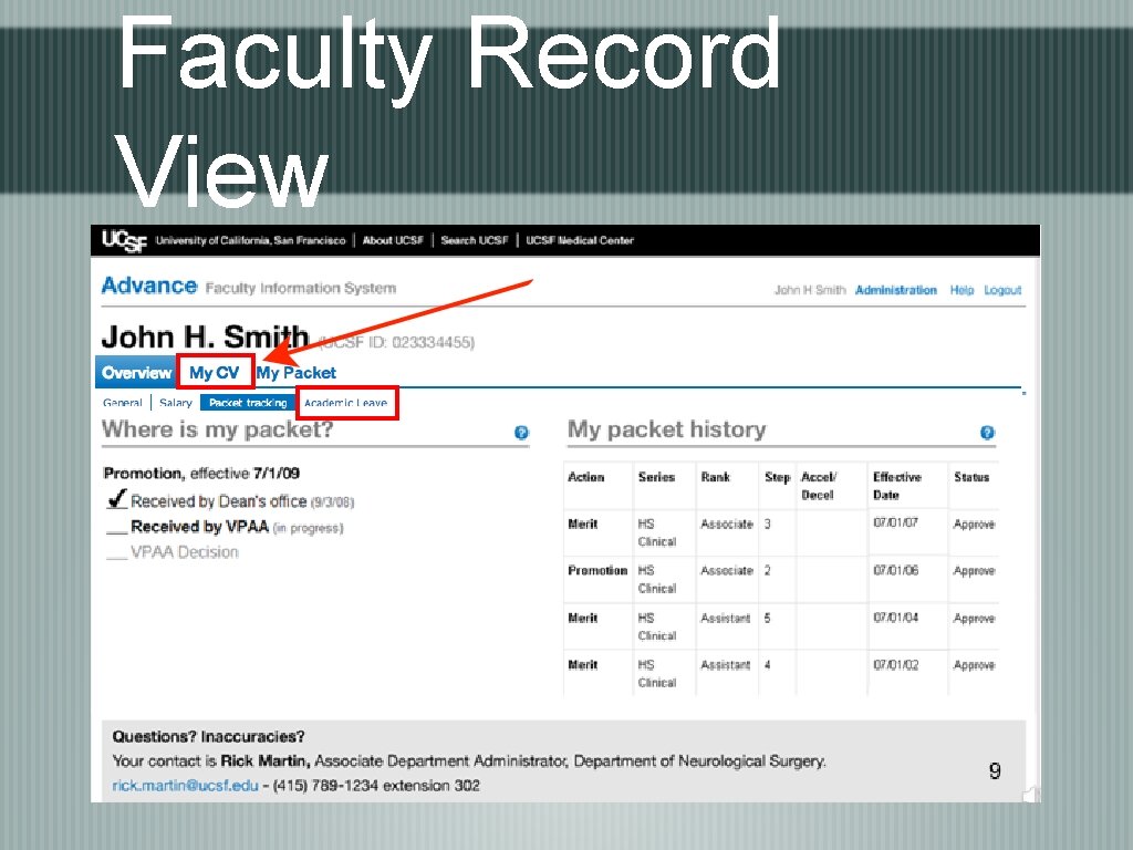 Faculty Record View 