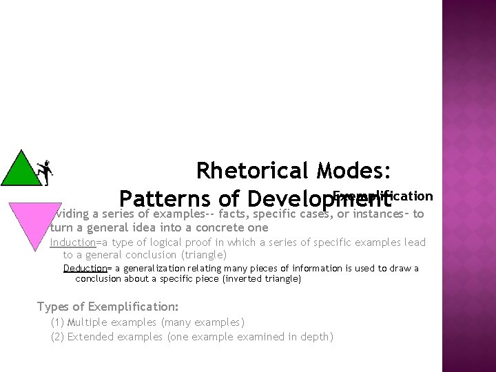 Rhetorical Modes: Exemplification Patterns of Development Providing a series of examples-- facts, specific cases,