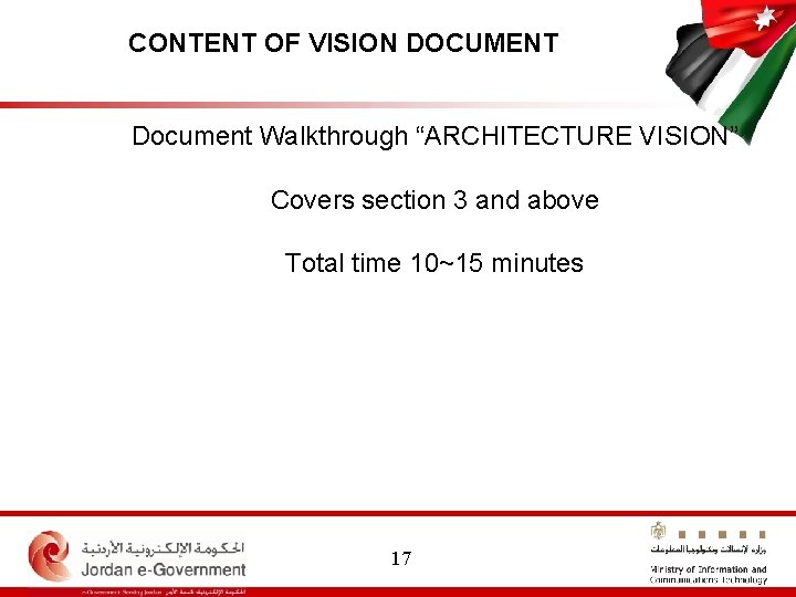 CONTENT OF VISION DOCUMENT Document Walkthrough “ARCHITECTURE VISION” Covers section 3 and above Total