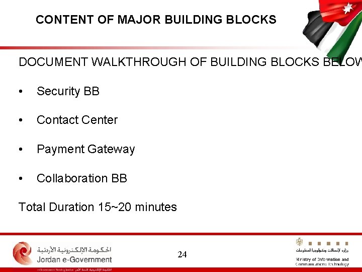 CONTENT OF MAJOR BUILDING BLOCKS DOCUMENT WALKTHROUGH OF BUILDING BLOCKS BELOW • Security BB