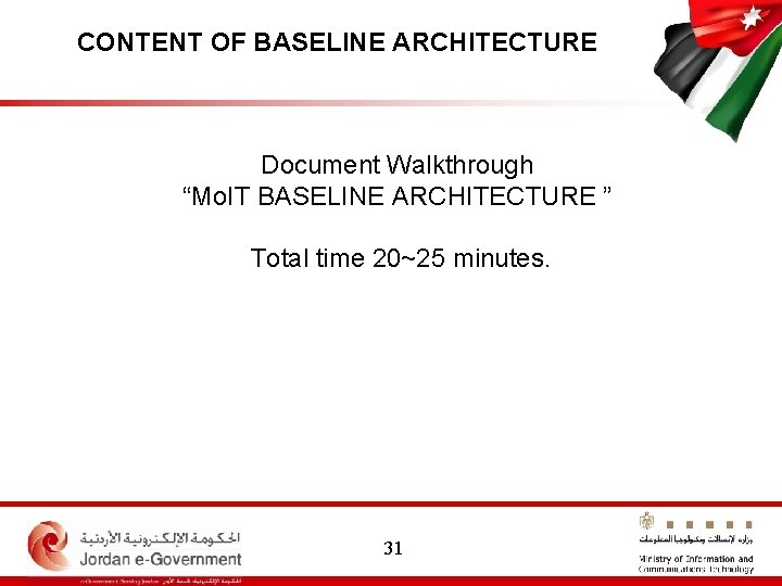 CONTENT OF BASELINE ARCHITECTURE Document Walkthrough “Mo. IT BASELINE ARCHITECTURE ” Total time 20~25