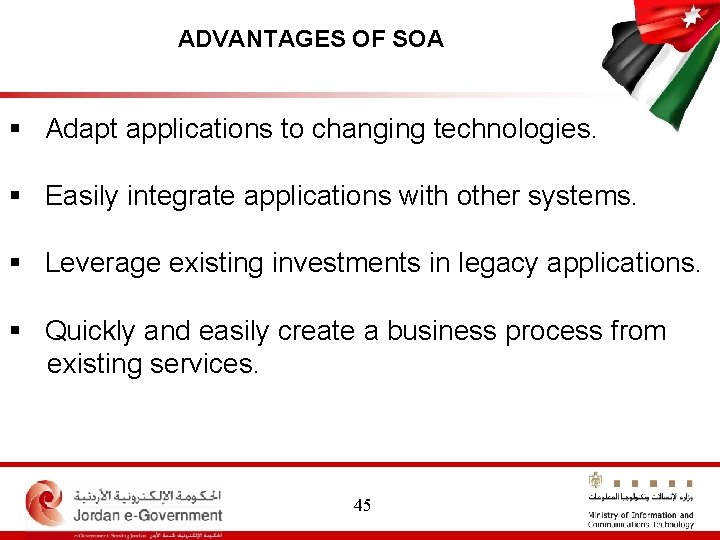 ADVANTAGES OF SOA § Adapt applications to changing technologies. § Easily integrate applications with