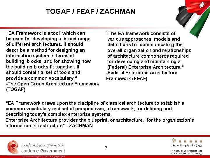 TOGAF / FEAF / ZACHMAN “EA Framework is a tool which can be used