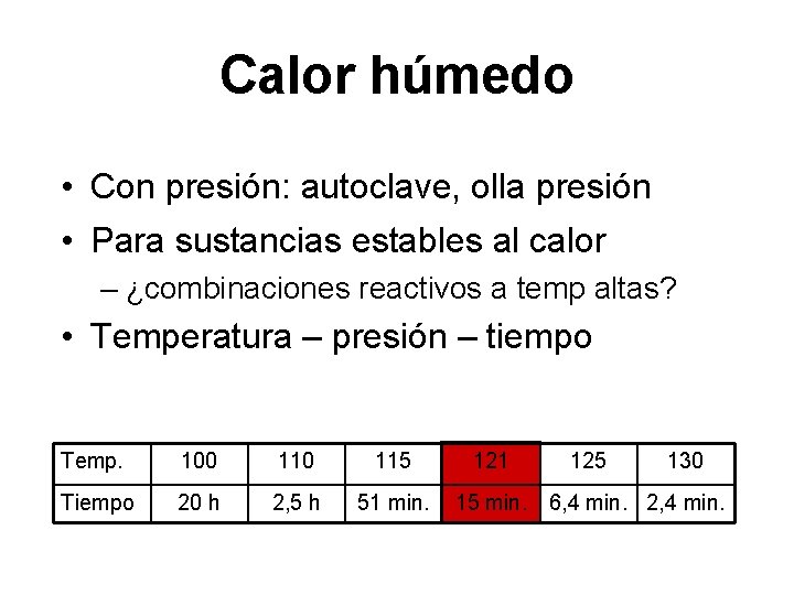 Calor húmedo • Con presión: autoclave, olla presión • Para sustancias estables al calor