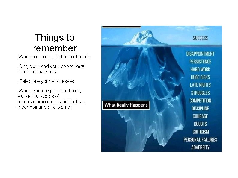 Things to remember. What people see is the end result. Only you (and your Things to remember. What people see is the end result. Only you (and your