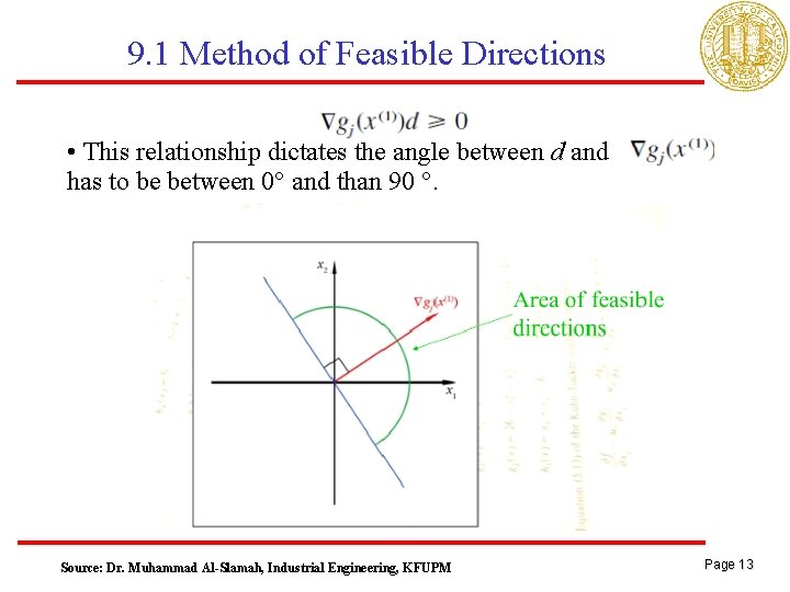 9. 1 Method of Feasible Directions • This relationship dictates the angle between d