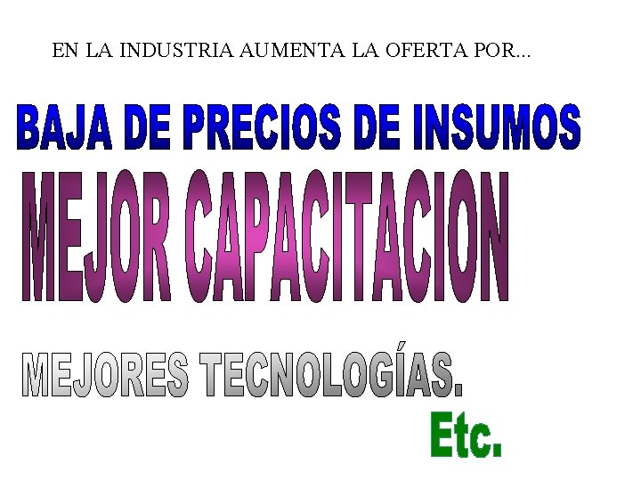 EN LA INDUSTRIA AUMENTA LA OFERTA POR. . . EN LA INDUSTRIA AUMENTA LA OFERTA POR. . .