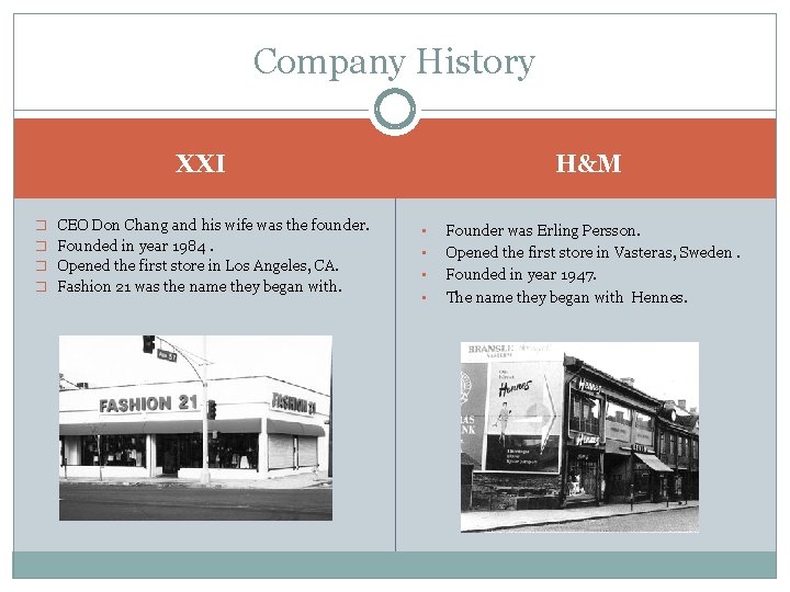 Company History H&M XXI � � CEO Don Chang and his wife was the