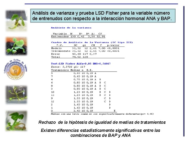 Análisis de varianza y prueba LSD Fisher para la variable número de entrenudos con