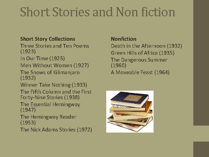 Short Stories and Non fiction • Short Story Collections • Three Stories and Ten