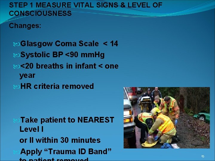 STEP 1 MEASURE VITAL SIGNS & LEVEL OF CONSCIOUSNESS Changes: Glasgow Coma Scale <