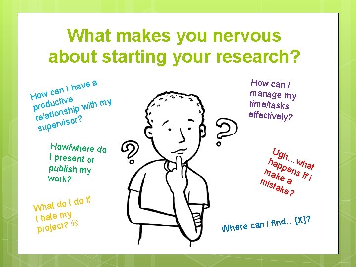 What makes you nervous about starting your research? ve a a h I can