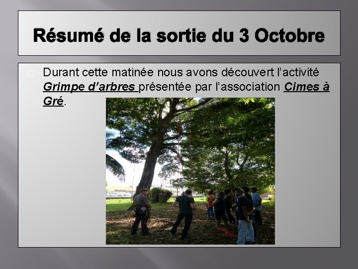 Résumé de la sortie du 3 Octobre � Durant cette matinée nous avons découvert