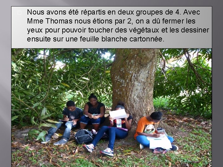 � Nous avons été répartis en deux groupes de 4. Avec Mme Thomas nous