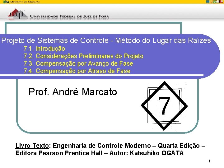Projeto de Sistemas de Controle - Método do Lugar das Raízes 7. 1. Introdução Projeto de Sistemas de Controle - Método do Lugar das Raízes 7. 1. Introdução