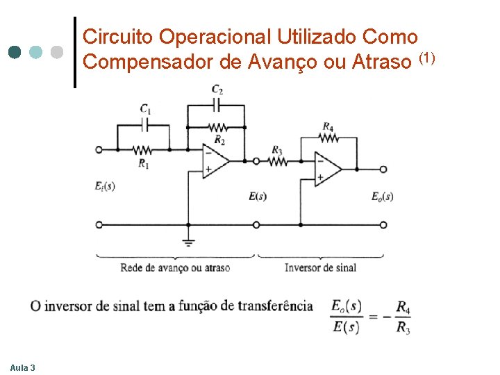 Circuito Operacional Utilizado Compensador de Avanço ou Atraso (1) Aula 3 Circuito Operacional Utilizado Compensador de Avanço ou Atraso (1) Aula 3