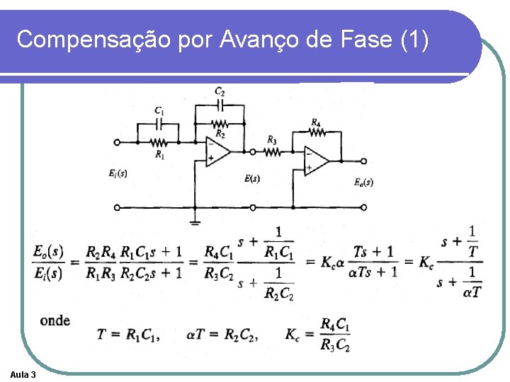 Compensação por Avanço de Fase (1) Aula 3 Compensação por Avanço de Fase (1) Aula 3