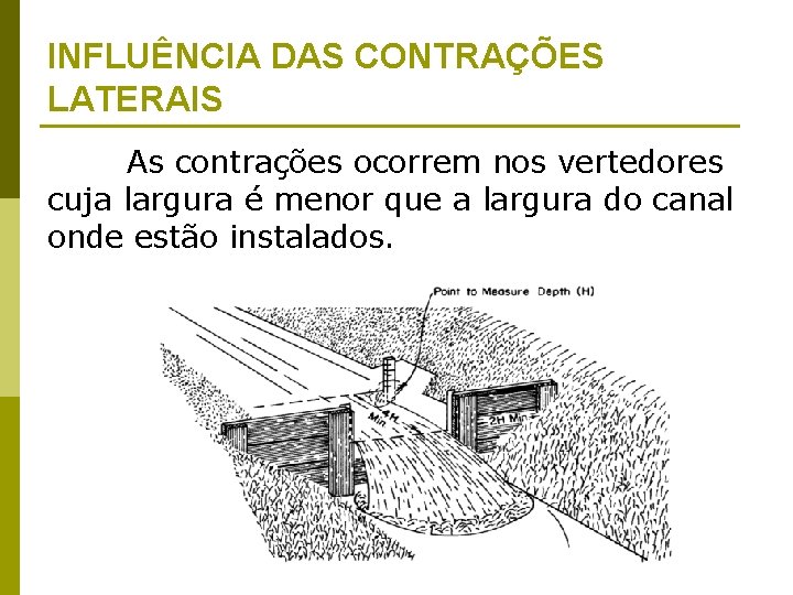 INFLUÊNCIA DAS CONTRAÇÕES LATERAIS As contrações ocorrem nos vertedores cuja largura é menor que