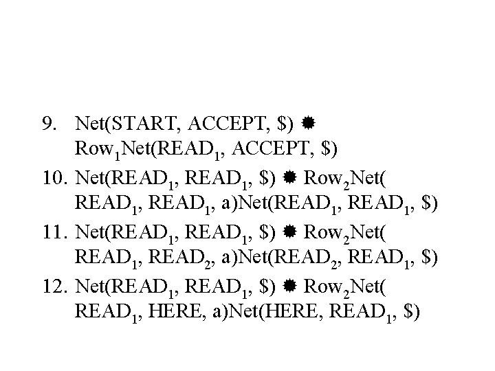 9. Net(START, ACCEPT, $) Row 1 Net(READ 1, ACCEPT, $) 10. Net(READ 1, $)