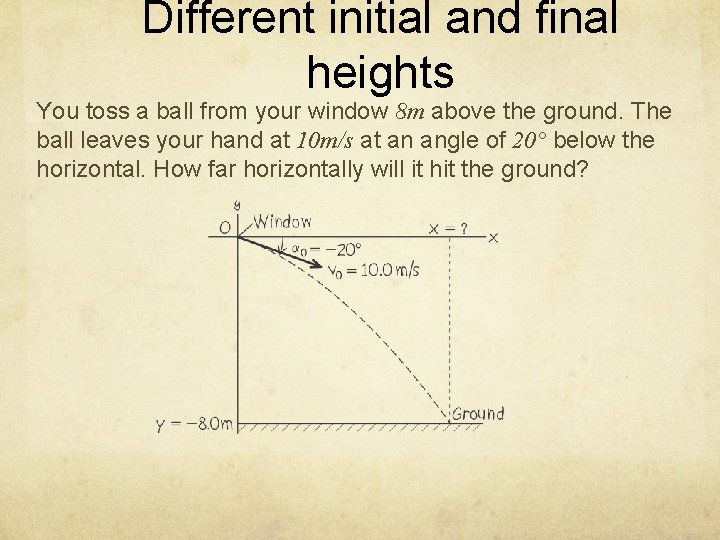 Different initial and final heights You toss a ball from your window 8 m