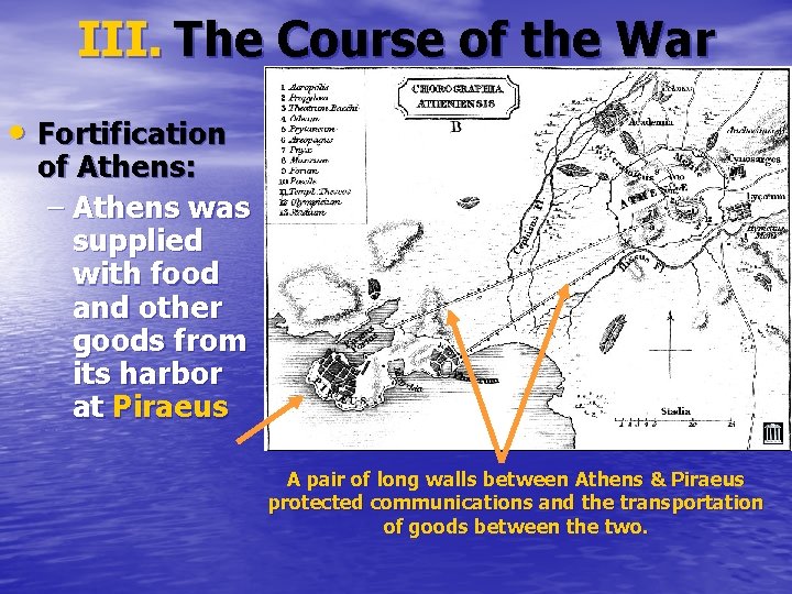 III. The Course of the War • Fortification of Athens: – Athens was supplied