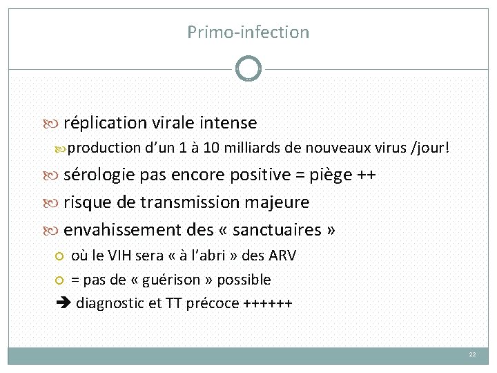 Primo-infection réplication virale intense production d’un 1 à 10 milliards de nouveaux virus /jour!