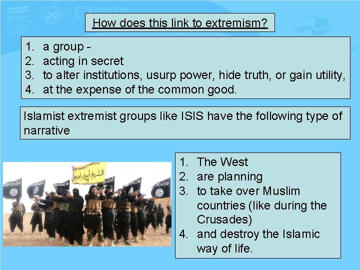 How does this link to extremism? 1. 2. 3. 4. a group - acting