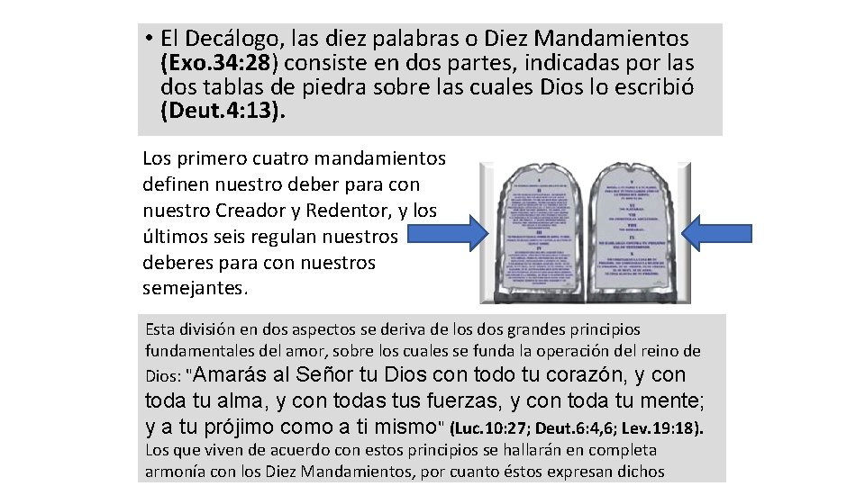 • El Decálogo, las diez palabras o Diez Mandamientos (Exo. 34: 28) consiste • El Decálogo, las diez palabras o Diez Mandamientos (Exo. 34: 28) consiste