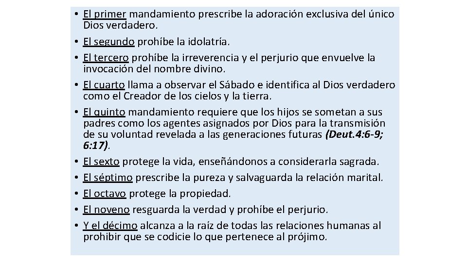 • El primer mandamiento prescribe la adoración exclusiva del único Dios verdadero. • • El primer mandamiento prescribe la adoración exclusiva del único Dios verdadero. •